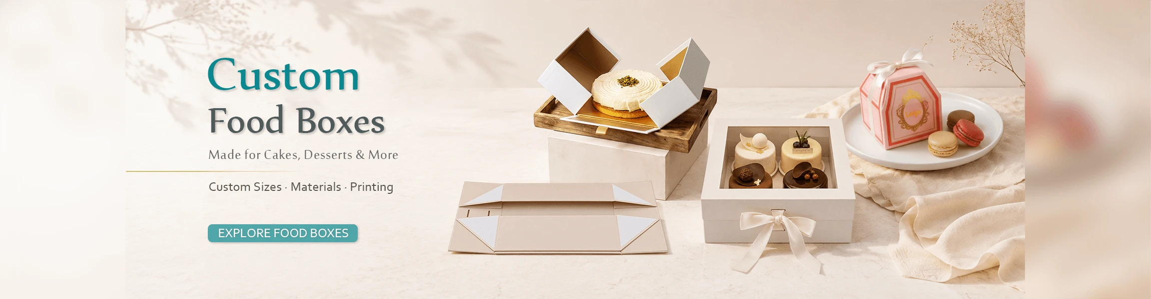 Custom food boxes for cakes, desserts and wine