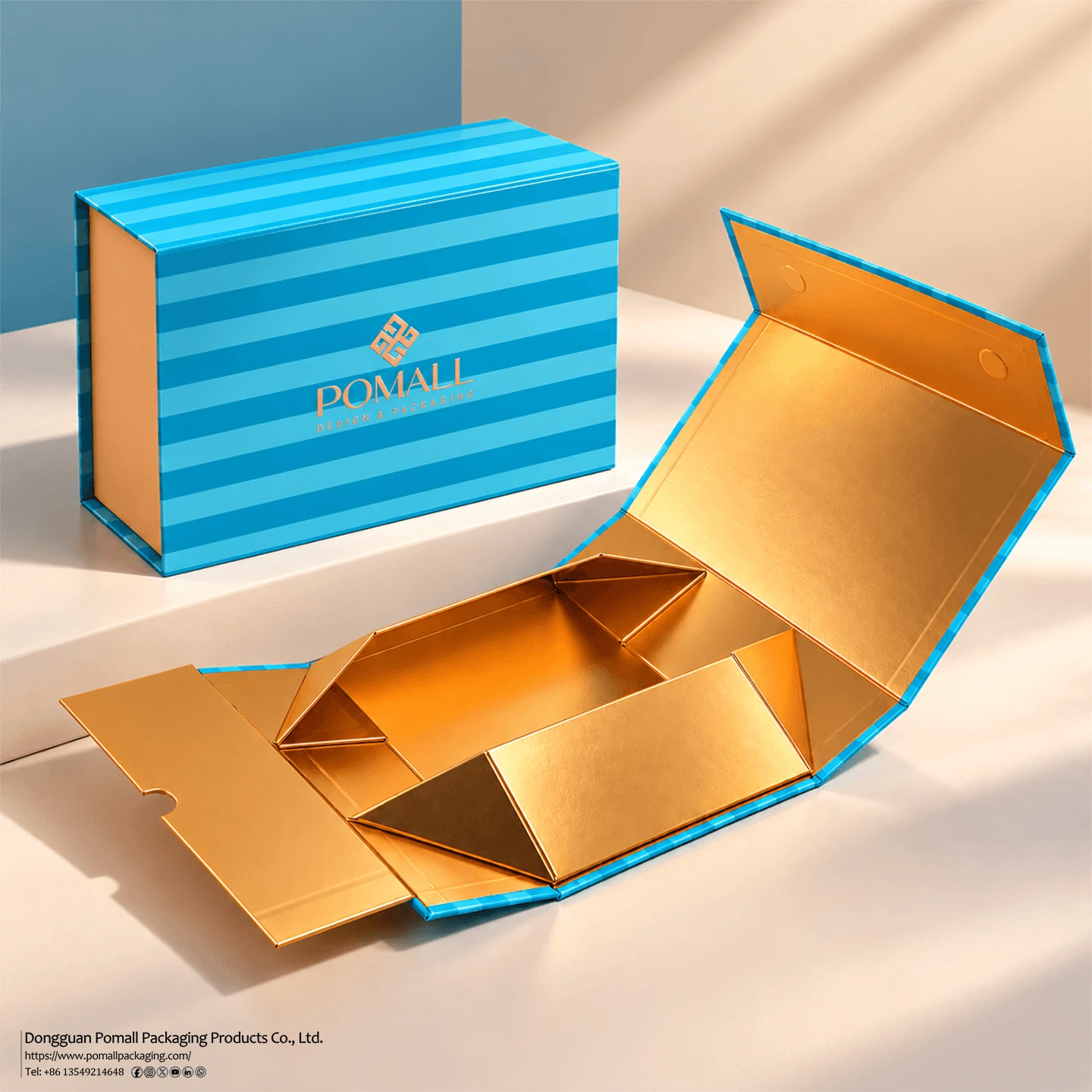 Blue Striped Magnetic Foldable Apparel Gift Box