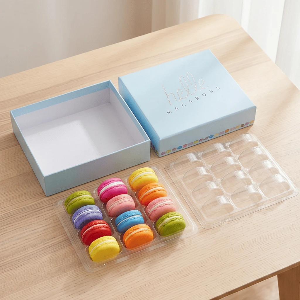 lid and base macaron box with plastic insert lid and base macaron box with plastic insert