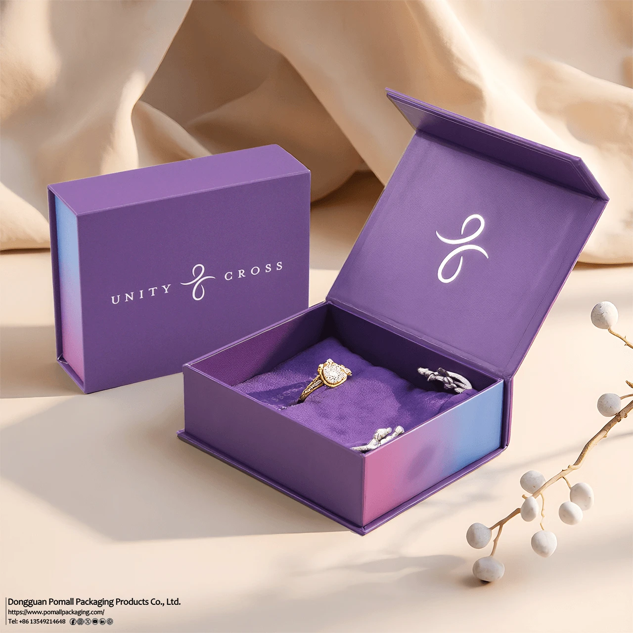 Luxury Gradient Rigid Jewelry Box With Velvet Pouch