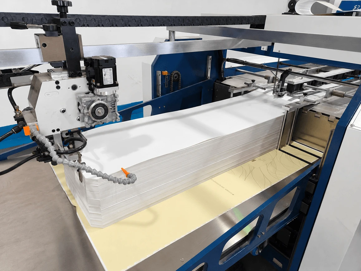 Large rigid box board processing on packaging manufacturing equipment Large rigid box board processing on packaging manufacturing equipment