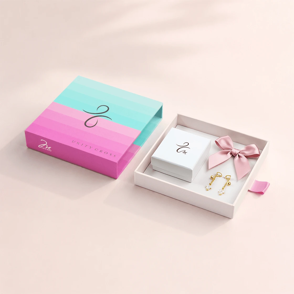 Portable Jewelry Packaging Drawer Box With Ribbon Handle