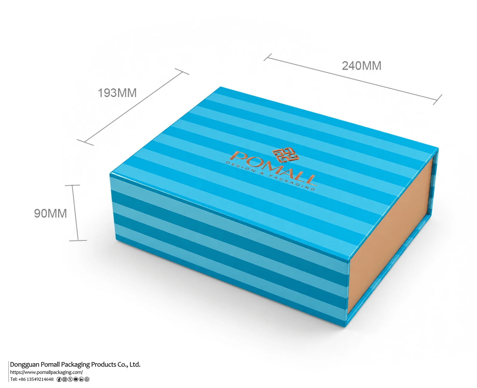 Blue striped magnetic foldable gift box with gold interior Blue striped magnetic foldable gift box with gold interior