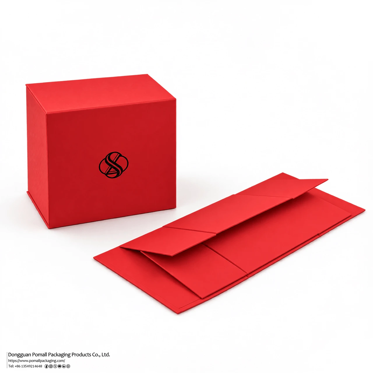Flat unfolded red rigid apparel box before assembly Flat unfolded red rigid apparel box before assembly
