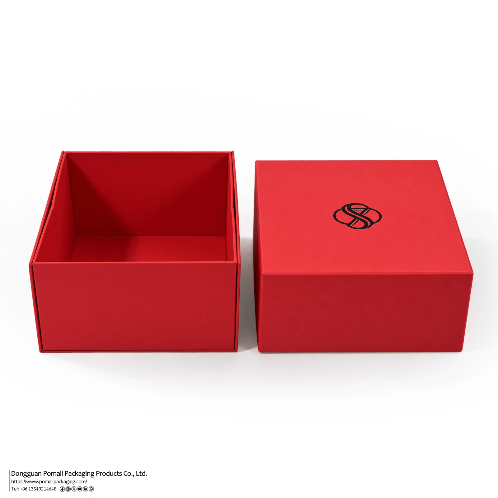 Red rigid clothing gift box with black printed logo Red rigid clothing gift box with black printed logo