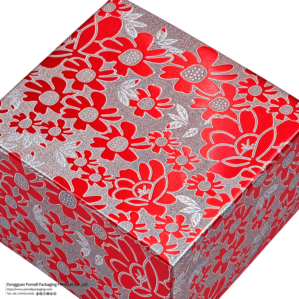 Red floral pattern on silver watch gift box lid Red floral pattern on silver watch gift box lid