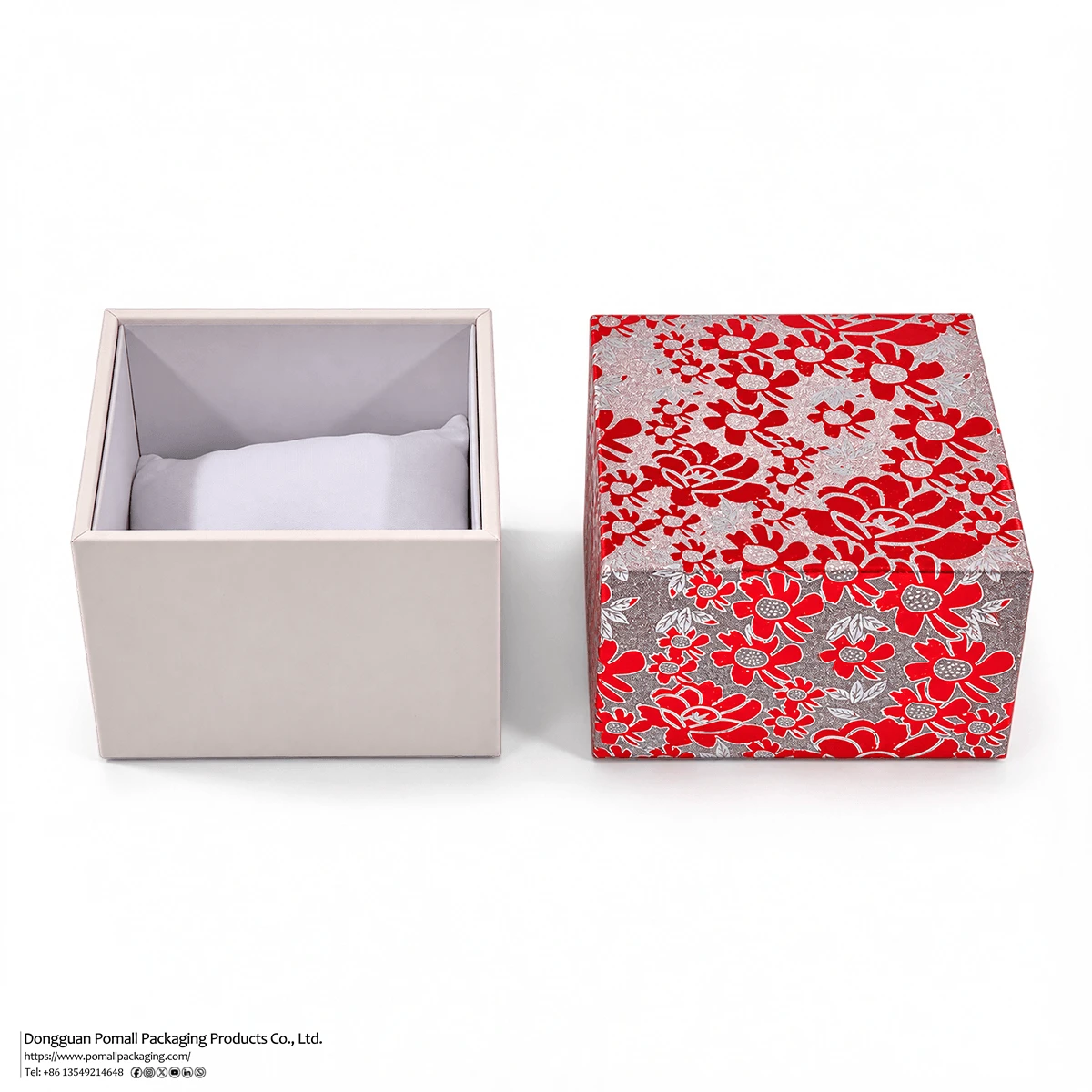 Open floral watch box with soft fabric cushion Open floral watch box with soft fabric cushion