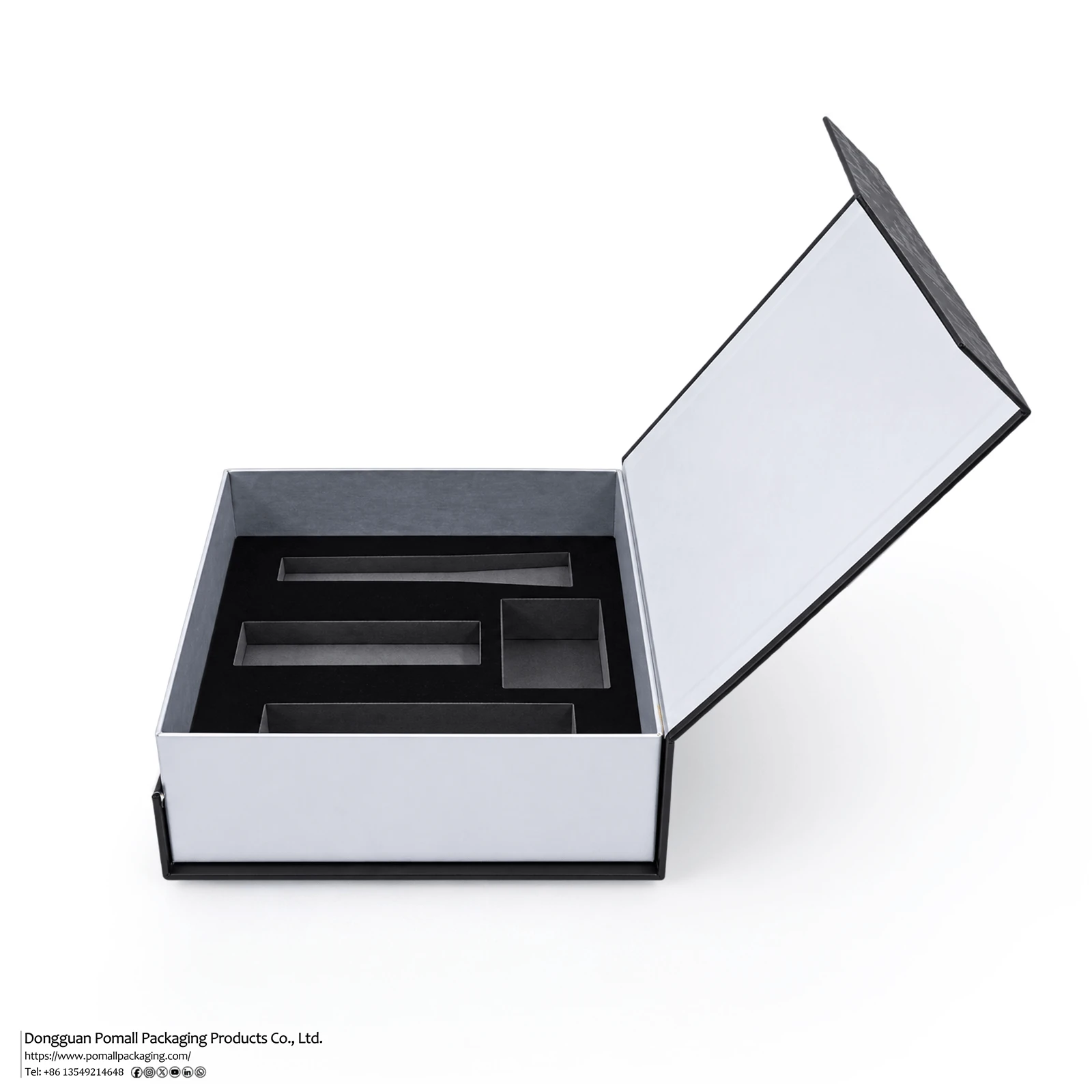 Cosmetic gift box with black foam insert for skincare bottles and jars Cosmetic gift box with black foam insert for skincare bottles and jars