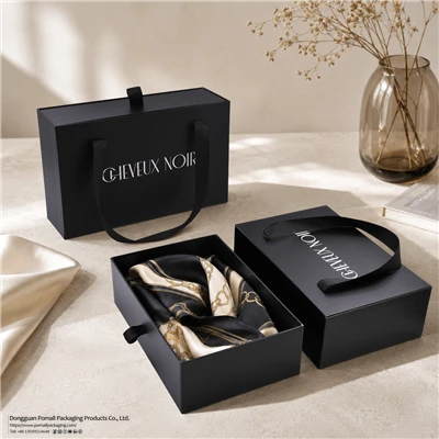 Black Apparel Drawer Box With Ribbon Handles
