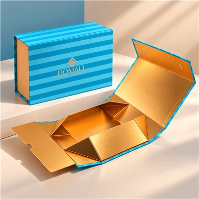 Blue Striped Magnetic Foldable Apparel Gift Box