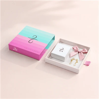Portable Jewelry Packaging Drawer Box With Ribbon Handle